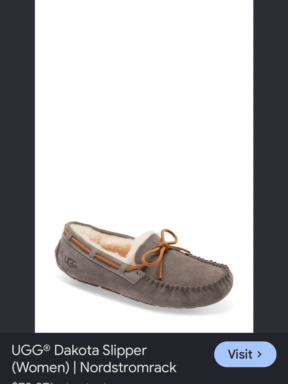 UGG Gray Suede Shearling-Lined Moccasin Slippers